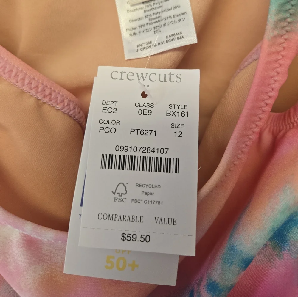 J. Crew Crewcuts tie dye one piece swimsuit Pink Blue 12